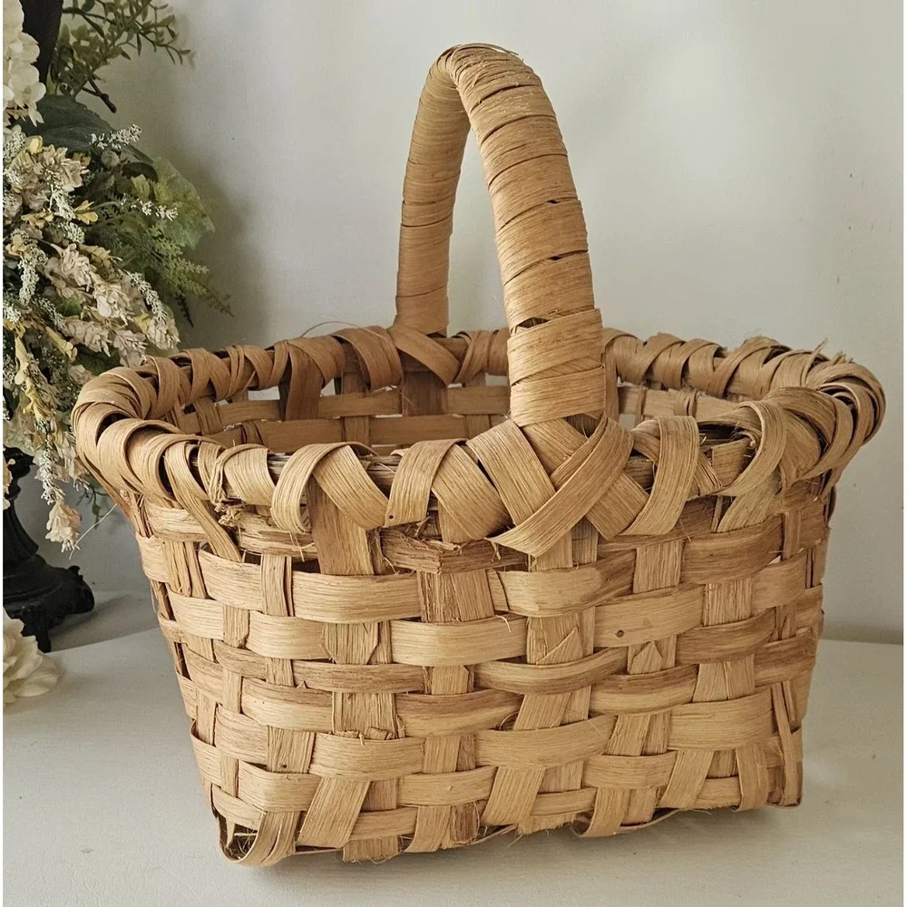 Vtg XL Huge Split Oak GATHERING BASKET Primitive Appalachian